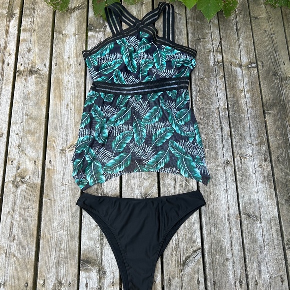 3XL SHEIN ⎮ NWOT Tropical print mesh tankini swimsuit - Picture 2 of 8